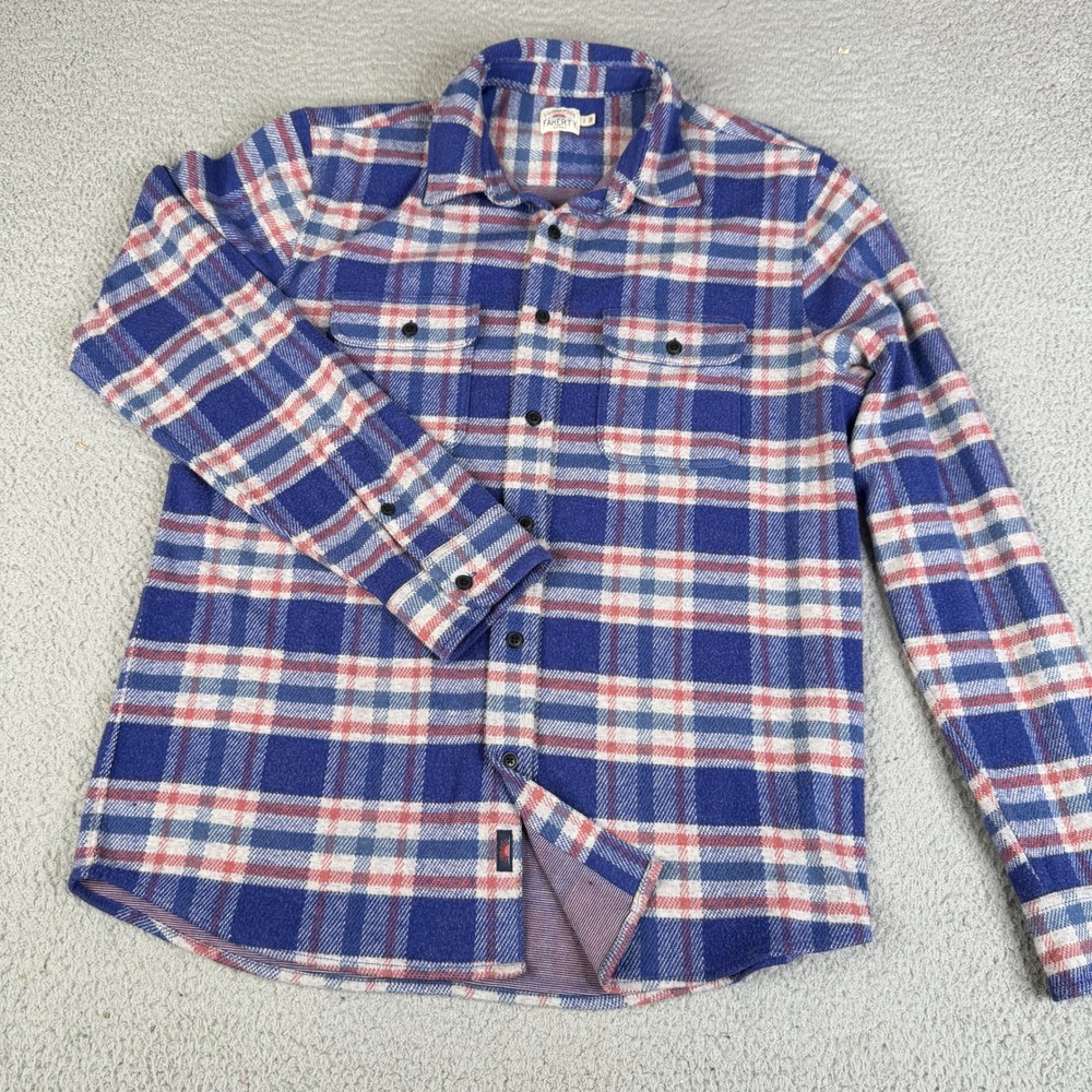 Faherty Shirt Mens Large Red Blue Plaid Flannel Cotton Long Sleeve Button Down